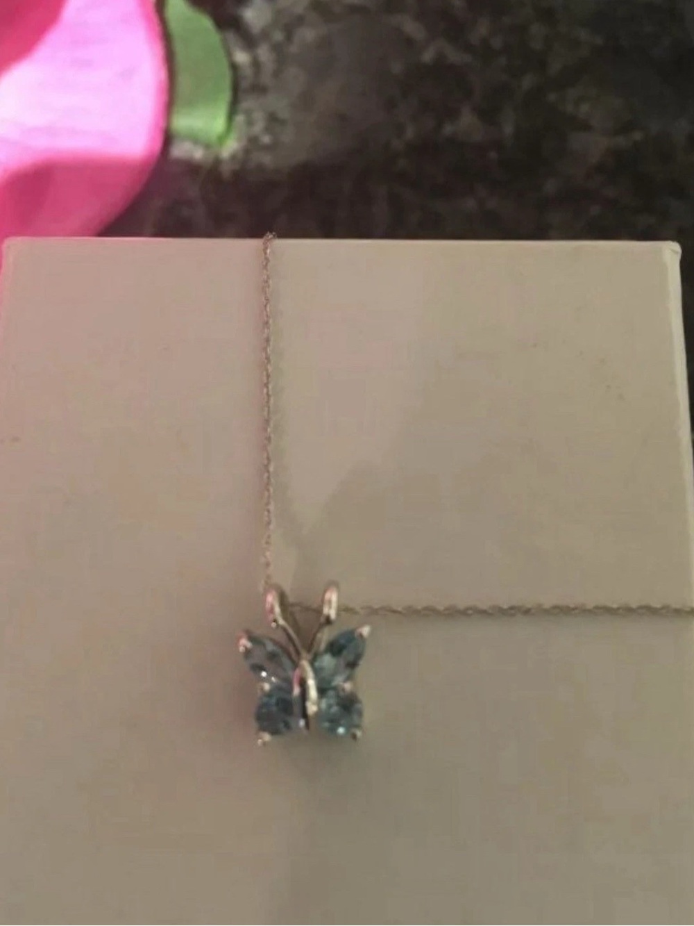 10k white gold  Butterfly Necklace with Light Blue topaz